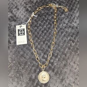 Coin Pendant And Chain Collar Necklace 18k Gold Plated By Zenzii